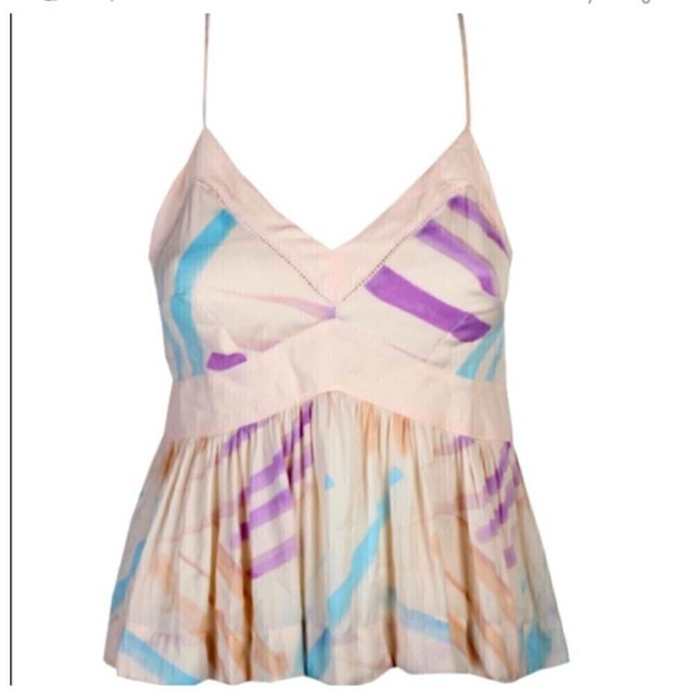 Free People Womens 6 Water Color Tank Top Pink‎ Strappy Peplum